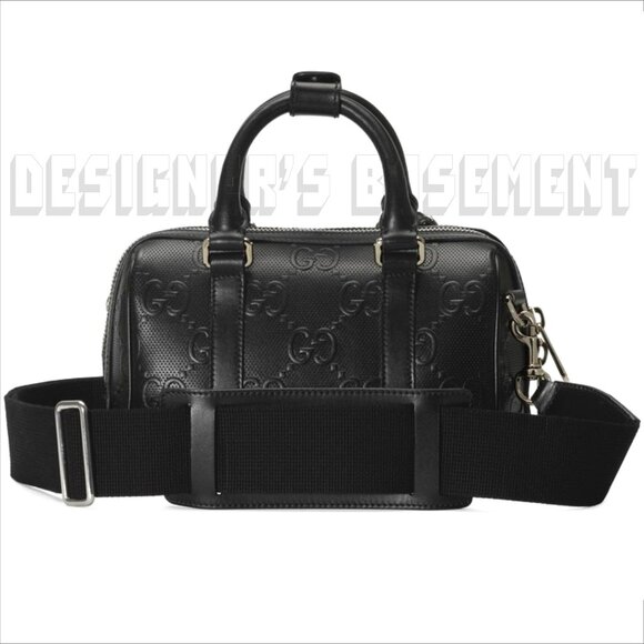 GUCCI blck Calfskin TENNIS perforated GG Embossd Mini Duffle BOSTON strap Bag ๐ - Picture 9 of 10